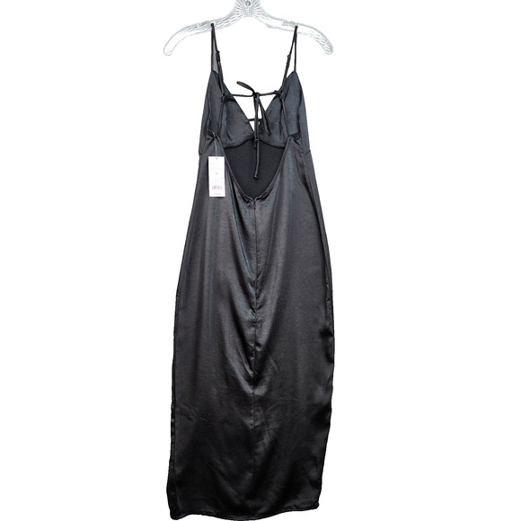 NWT Wild Fable Slip Dress XS Long Black Shiny Satin Sleeveless Sexy Form Fitting - Picture 3 of 10